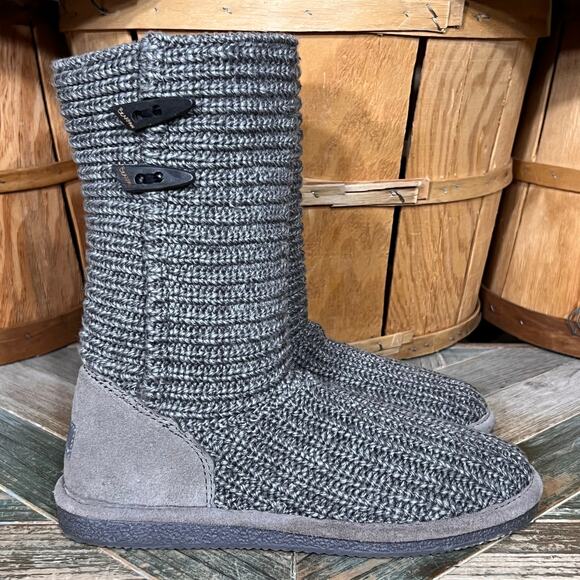 Bearpaw Crochet 2 Claw Woven Gray Knit Shearling Insole Pull On Boots Womens 8 - Picture 1 of 13
